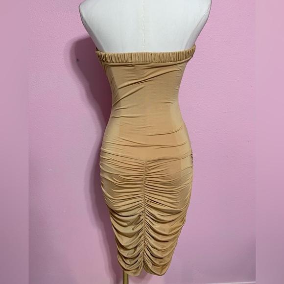 VTG Marciano Strapless Tan/Gold Bodycon Dress XS - Picture 8 of 8